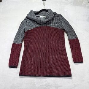 Calvin Klein Women's Cowl Neck Geometric Knit Tunic Sweater Red Black White S
